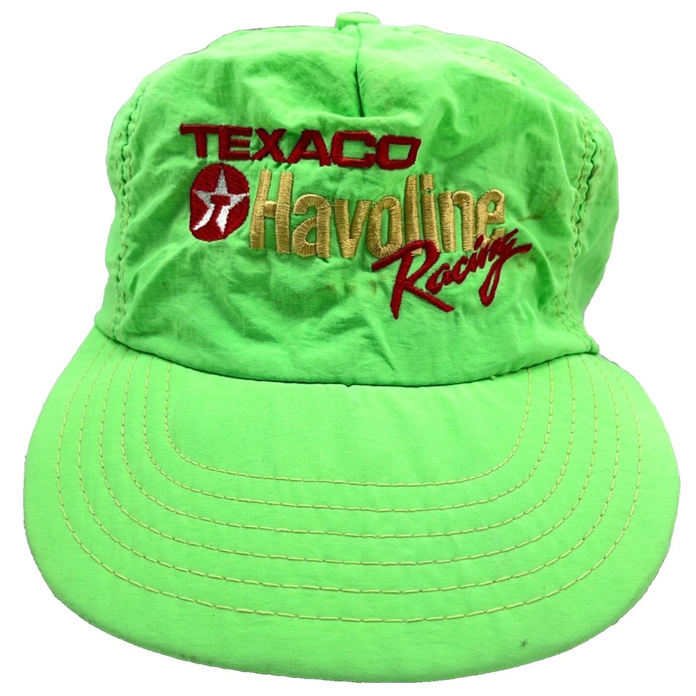Vintage Texaco Trucker Hat Cap Snap Back Green Havoline Racing USA Nylon 80s *